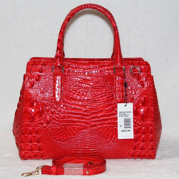 BRAHMIN Small Finley Satchel Sriracha Red Melbourne Leather Purse Tote Bag - Picture 5 of 9